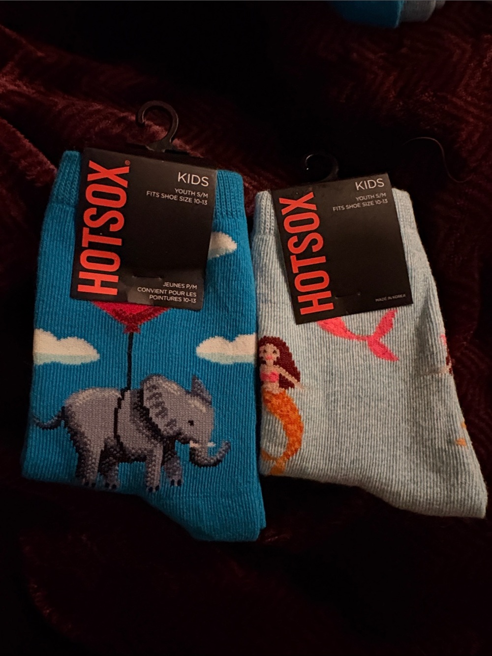 Hot Sox Kids Blue Elephant Balloon & Light Gray Mermaid Socks